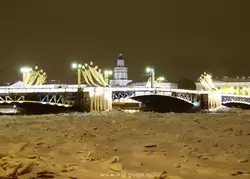 Дворцовый мост и лёд на Неве