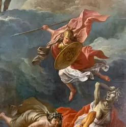 Богиня Минерва, плафон «Триумф Героя» на потолке Большого зала, Джузеппе Валериани
