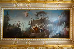 Живописный плафон «Ринальдо и Армида» изображает заключительный эпизод поэмы «Освобождённый Иерусалим», автор П. Балларини