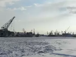Вид на судостроительные предприятия «Адмиралтейские верфи» (слева) и «Балтийский завод»