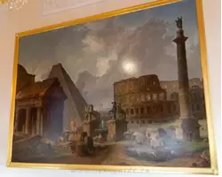 Греческую галерею украшают работы Гюбера Робера с изображением памятников античности, здесь вид древнего Рима