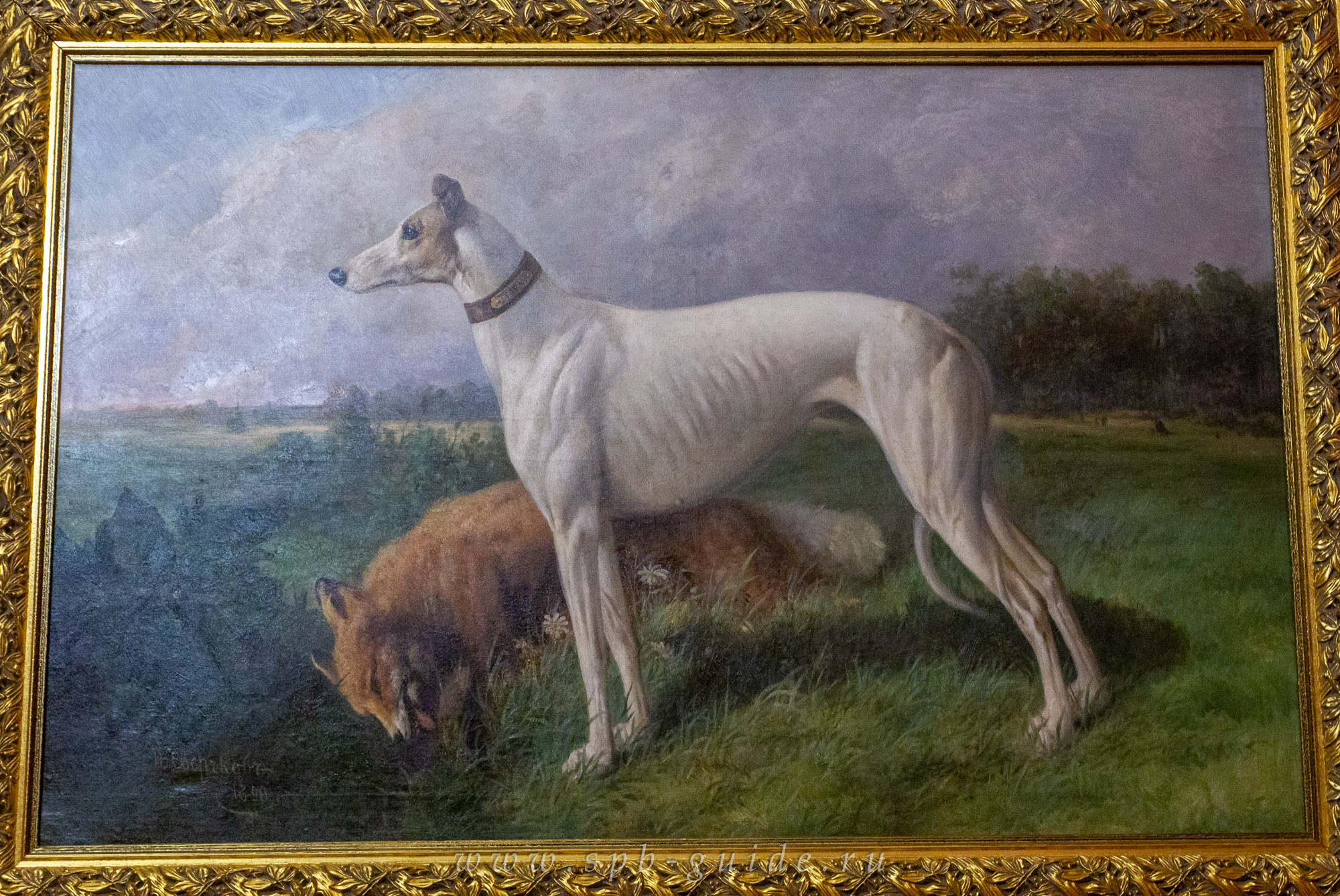 Н.Е. Сверчков «Борзая собака с лисой», 1890 г. Н.Е. Сверчков «Борзая собака с лисой», 1890 г.
