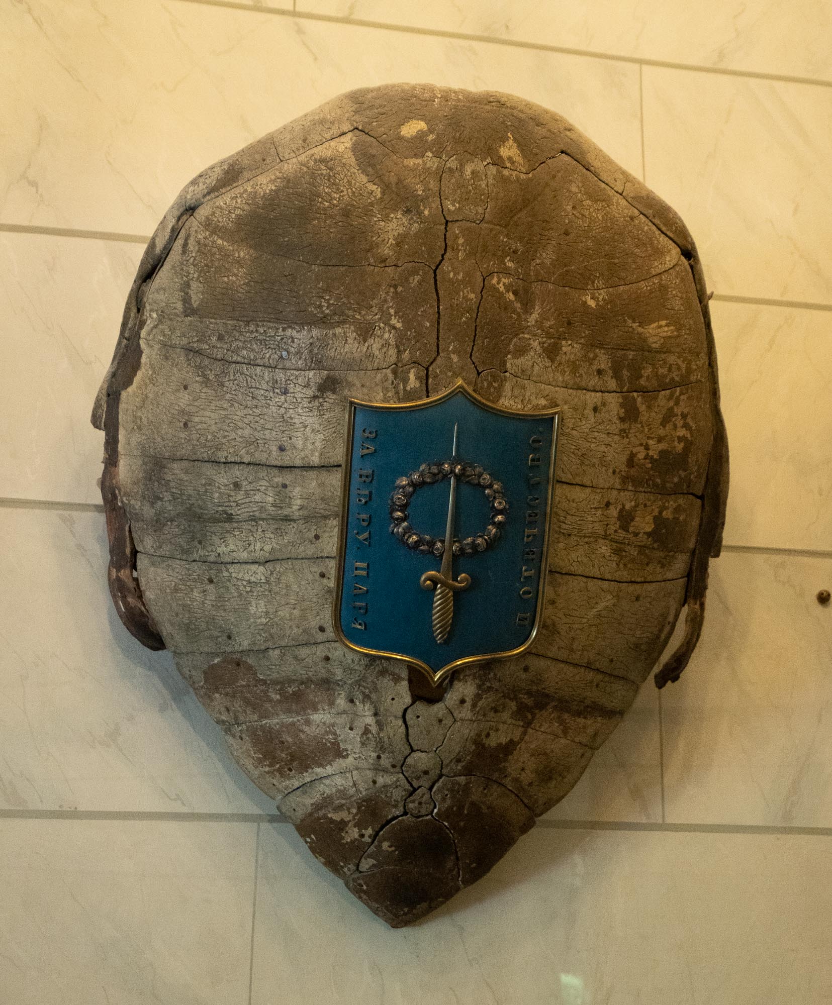 Герб парка Александрия на панцире черепахи, дворец «Коттедж» в Петергофе Герб парка Александрия на панцире черепахи, дворец «Коттедж» в Петергофе
