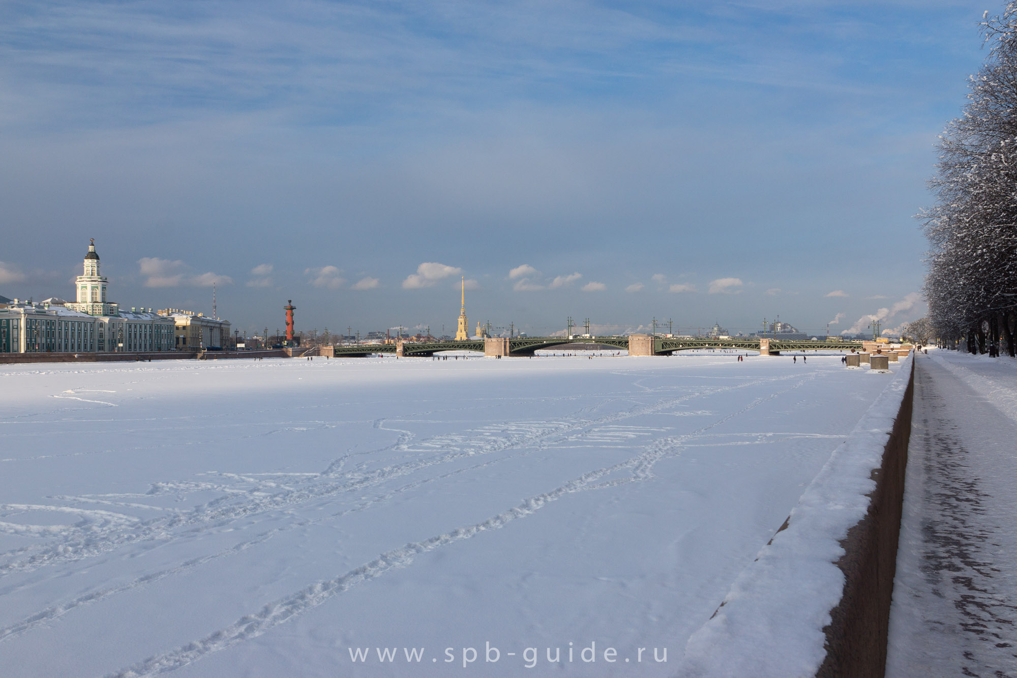 Река Нева и Дворцовый мост зимой