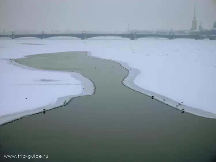 Вид на Неву с Литейного моста зимой